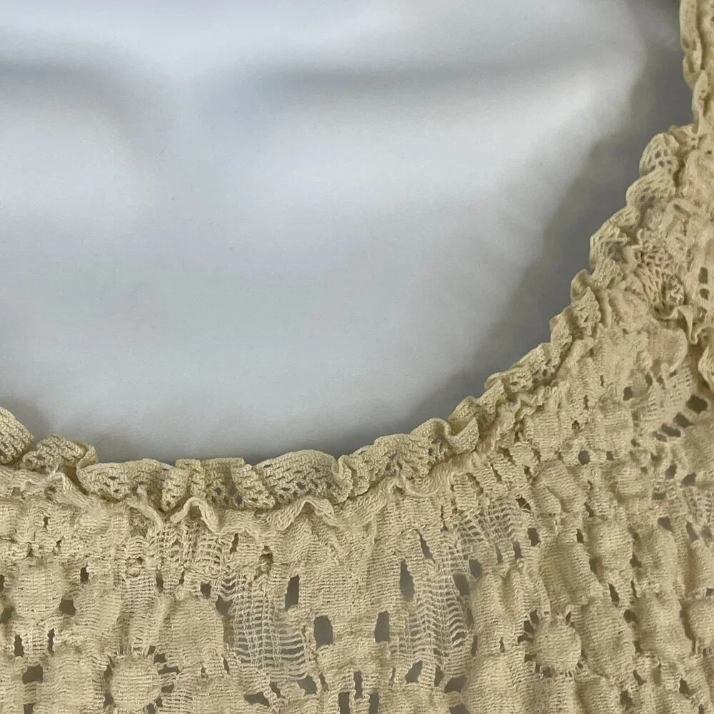 Free‎ People Womens Crochet Lace Boho Top Size S Ivory Long Sleeve Cowgirl Comfy